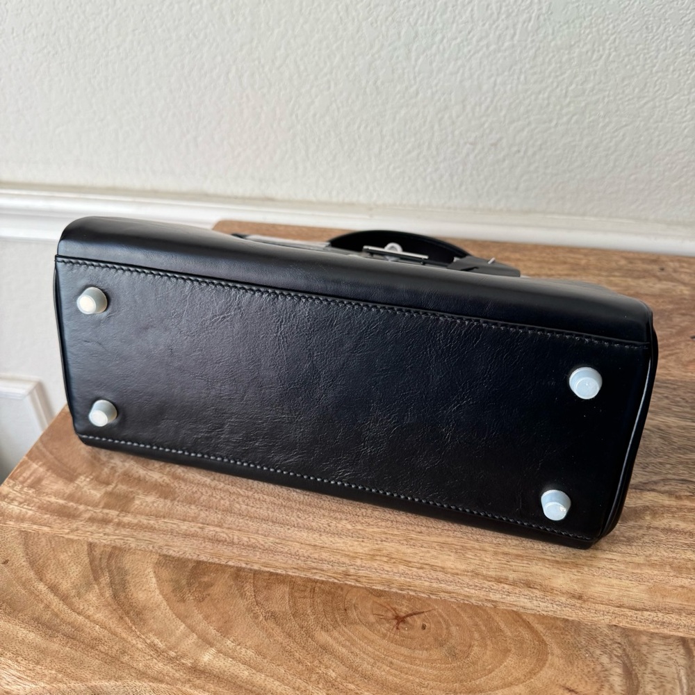 *READ LEATHER INSIDE & OUT | Black 28 Belted Smooth Leather Top Handle Bag - Picture 2 of 12